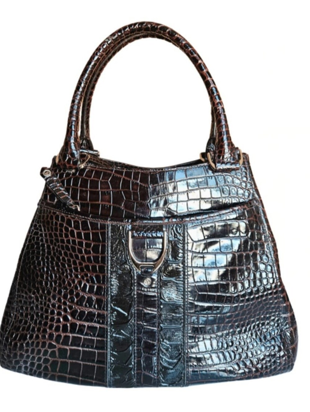 Cole Haan Dark Brown Croc-Embossed Top-Handle Satchel